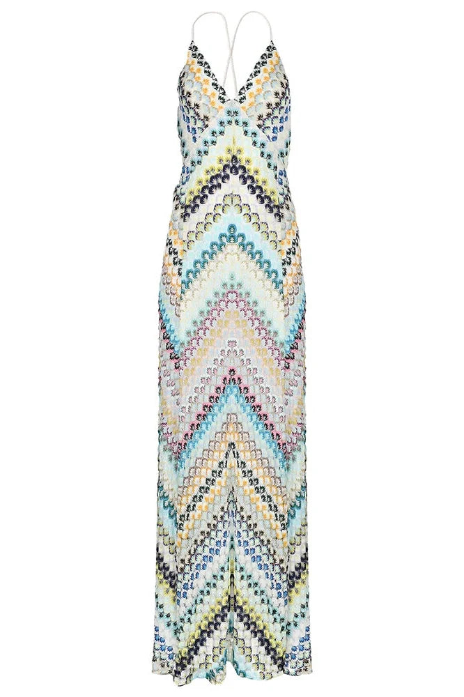 Backless Knit Spaghetti Strap Sleeveless High Waist Maxi Dress