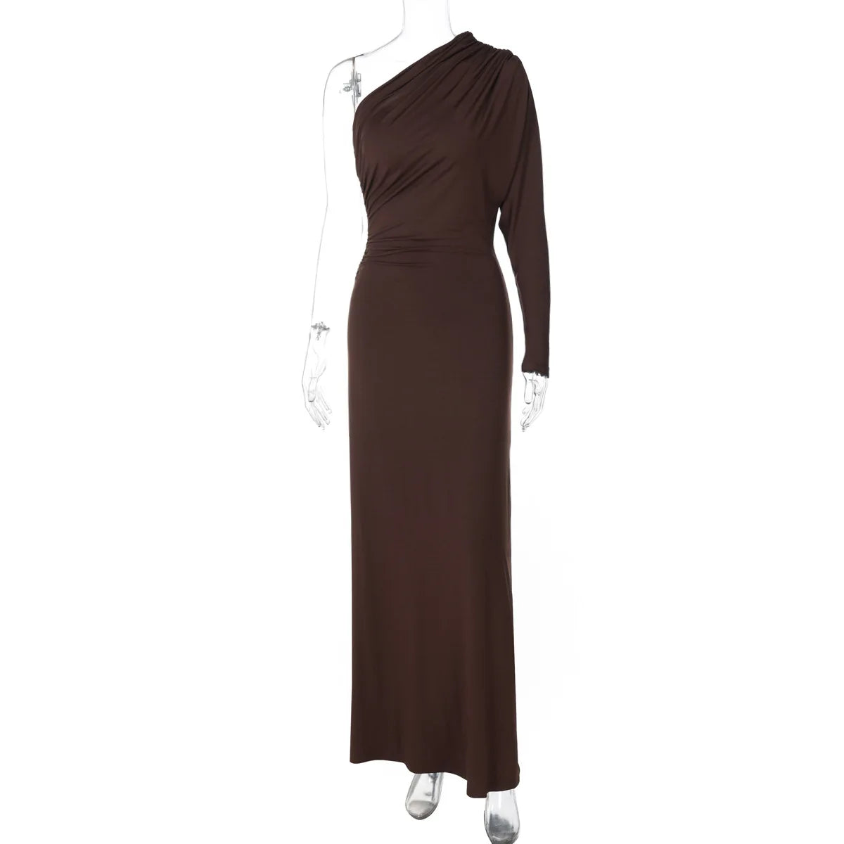 Diagonal Collar One-Shoulder Long Sleeve Maxi Dress
