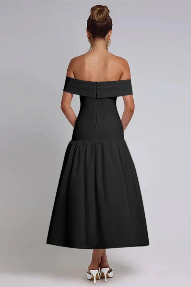 Slim Off-Shoulder Sleeveless High Waist A-Line Maxi Dress