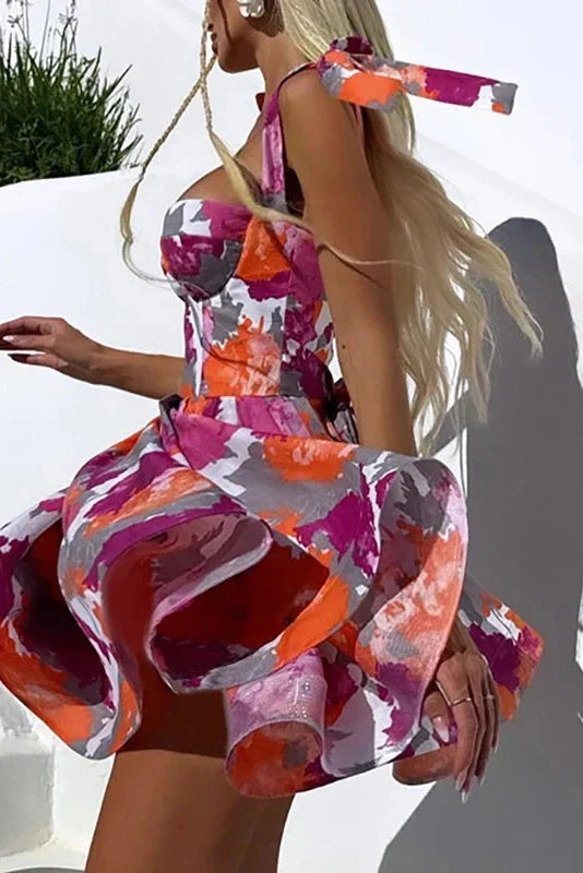 Printed High Waisted Sleeveless Loose A-Line Mini Dress