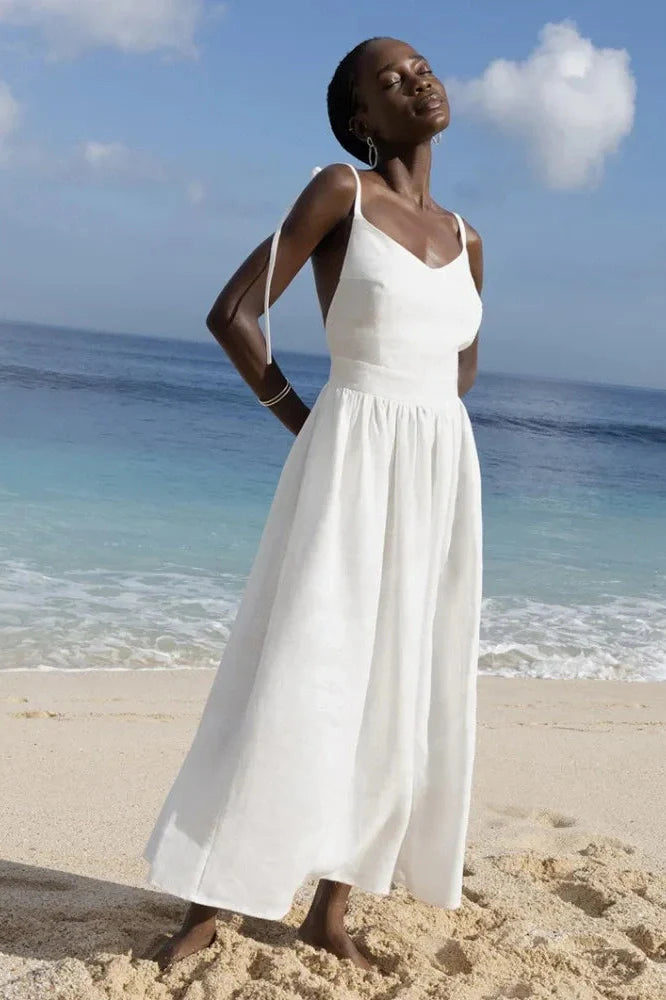 Lace-Up Backless High Waist Slim Midi Dress