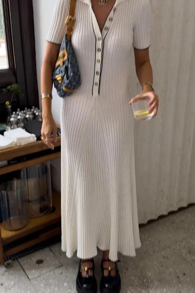 Deep V Neck Slim Short Sleeve Knitted Bodycon Maxi Dress