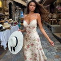 Elegant Print Patchwork Backless Midi Dress