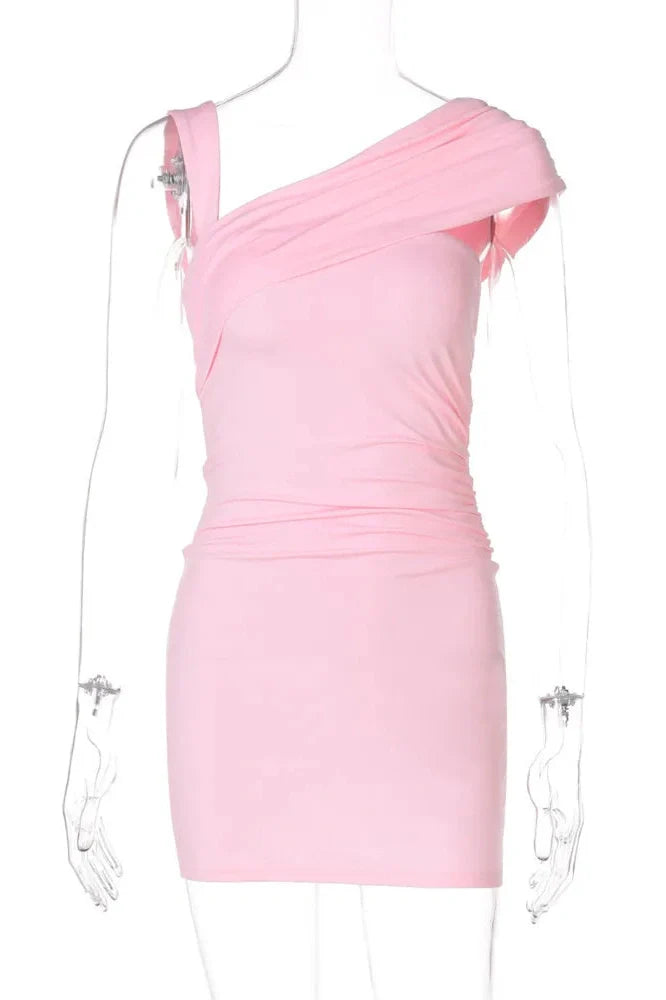 Backless Inclined Shoulder Sleeveless Bodycon Mini Dress