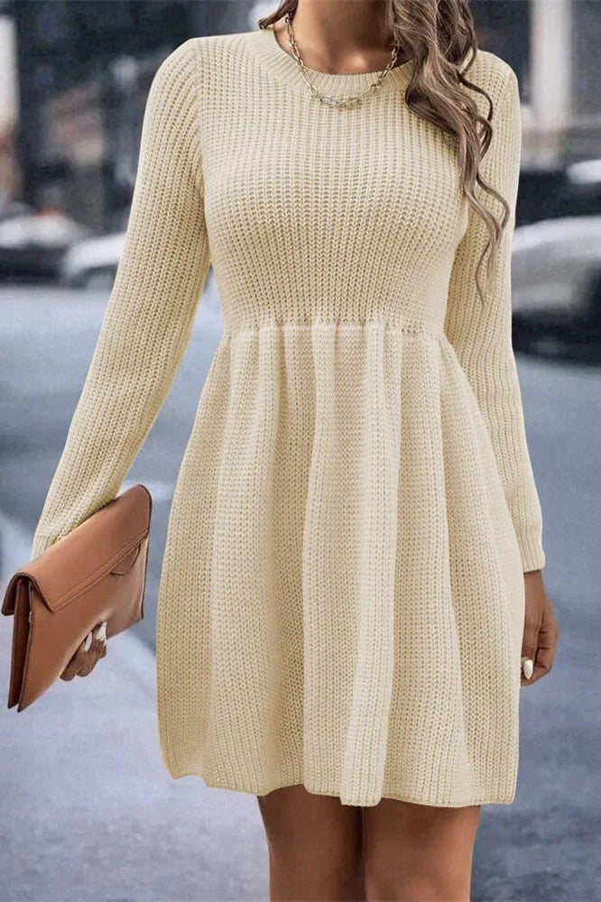 Hollow Out Pleated Slim Long Sleeve High Waist Mini Dress