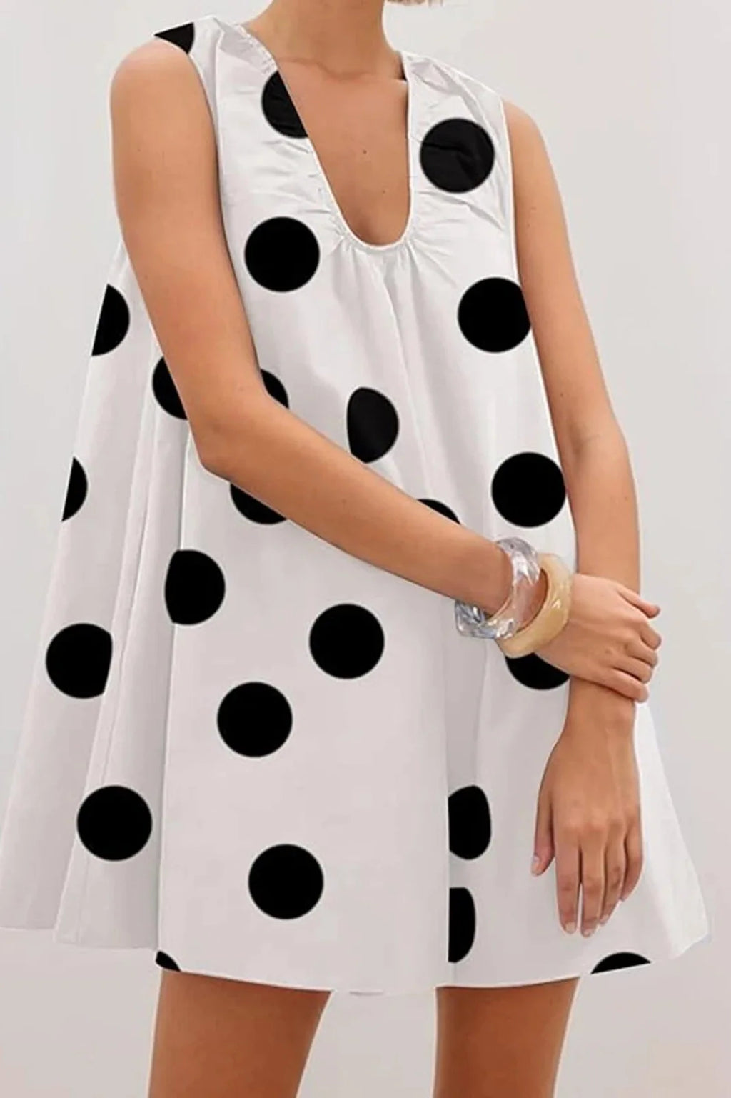 Printed V Neck Sleeveless Loose Fit Mini Dress