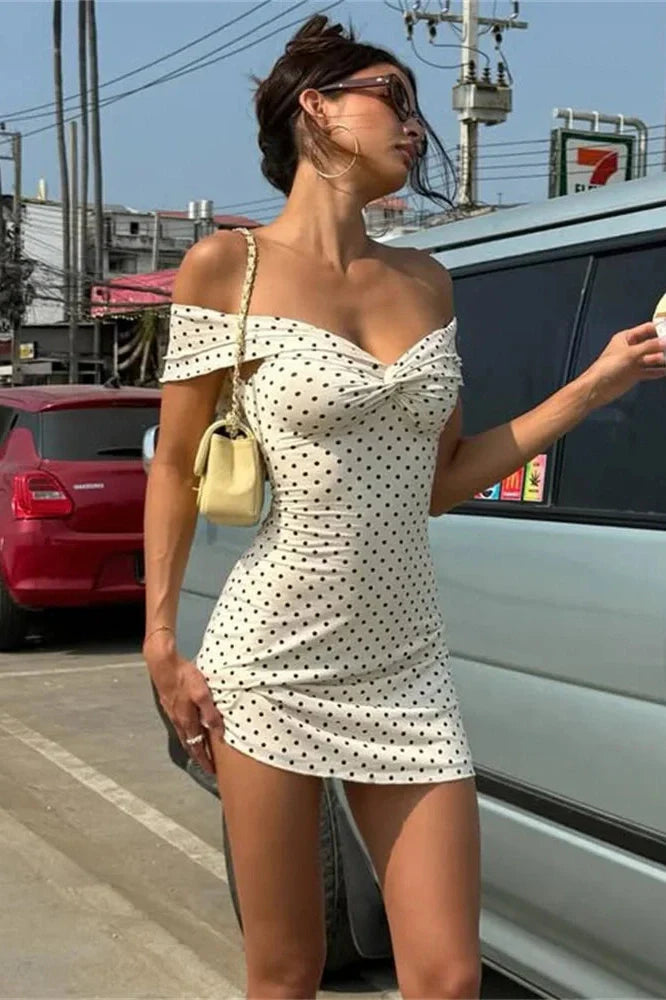 Off-Shoulder Backless Printed Slim Mini Dress