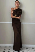 Inclined Shoulder One Sleeve Backless Irregular Maxi Dress