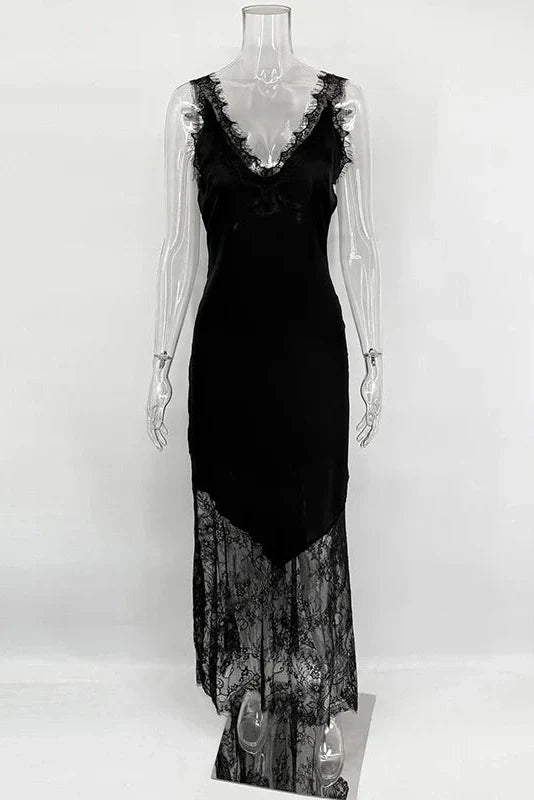 Hollow Lace Loose Backless V-Neck Sleeveless Maxi Dress