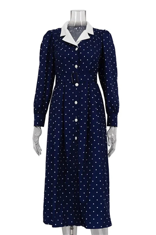 Printed High Waist Long Sleeve Slim Midi Dress