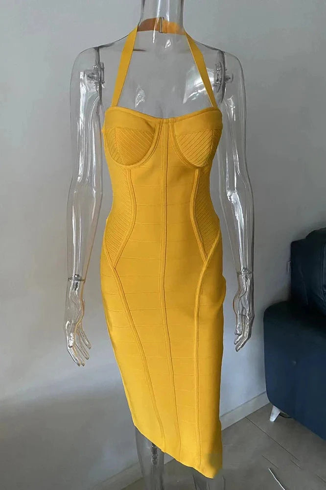 Backless Off-Shoulder Sleeveless Bodycon Midi Dress
