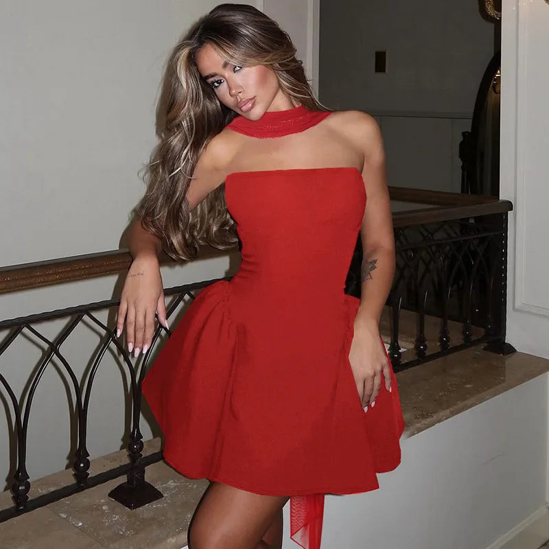 Strapless Backless Zipper High Waist Mini Dress