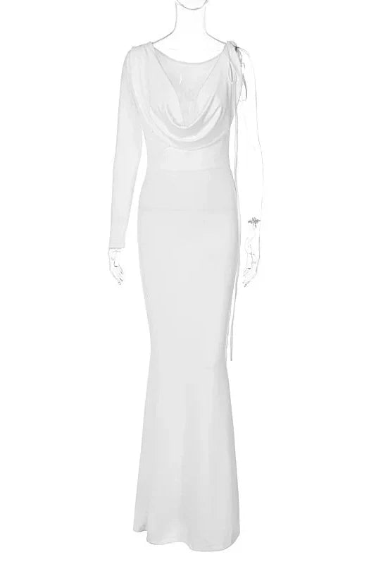 Elegant V Neck One Sleeve Lace-up Backless Maxi Dress