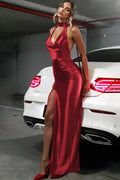 Elegant Deep V Neck Backless Slim Maxi Dress