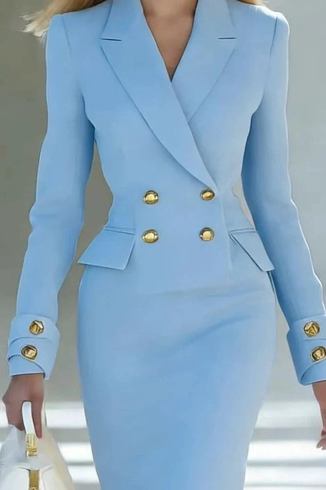 Elegant Long Sleeve V-Neck High Waist Slim Midi Dress