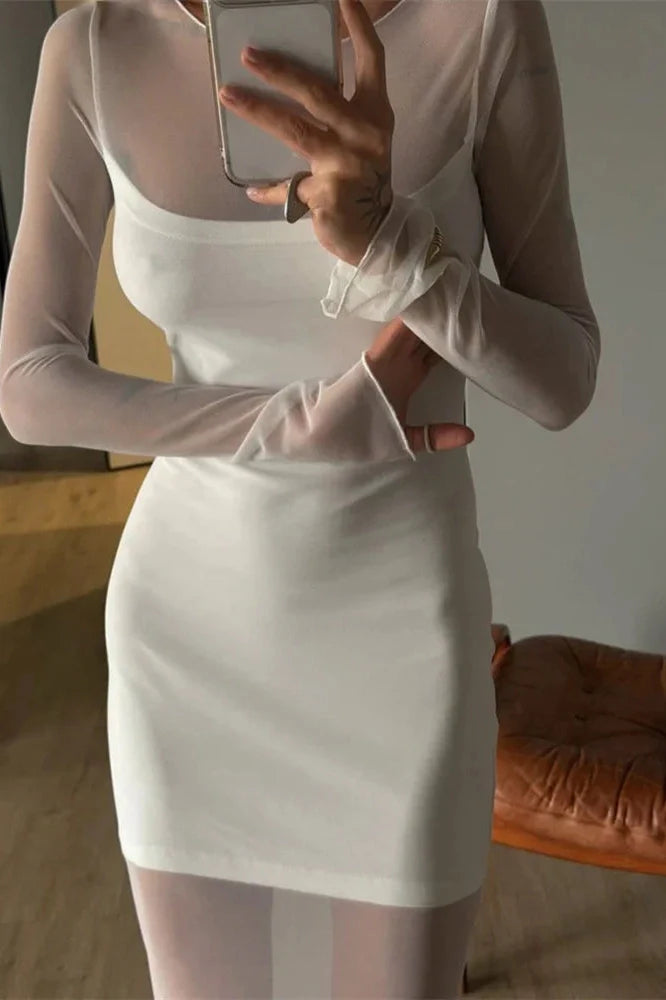 See-Through High Waist Patchwork Slim Maxi Dress