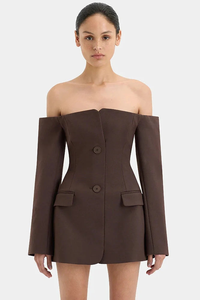Off-shoulder Strapless Long Sleeve Backless Mini Dress