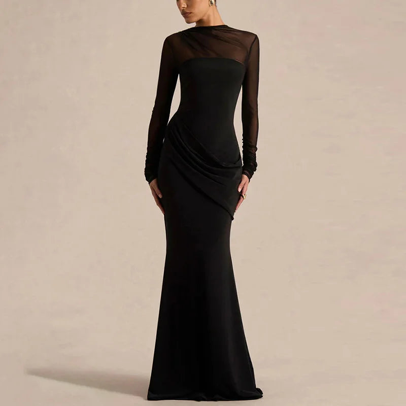 Elegant See Through Hollow Out Patchwork Maxi Dress
