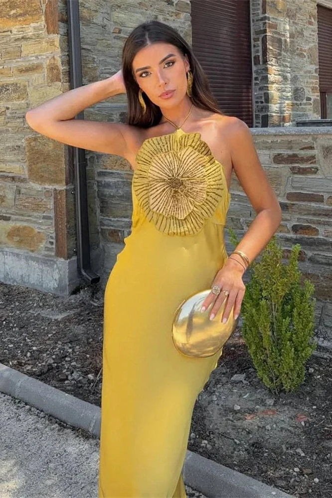 Lace-Up Backless Slim Maxi Dress
