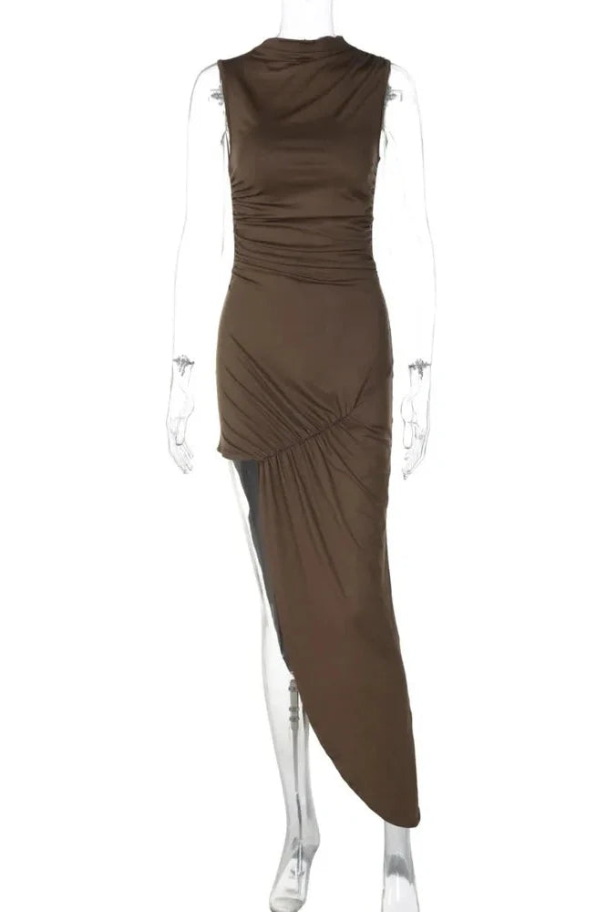 O Neck Sleeveless High Waist Split Maxi Dress