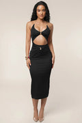 Off-Shoulder Strapless Sleeveless Backless Bodycon Midi Dress