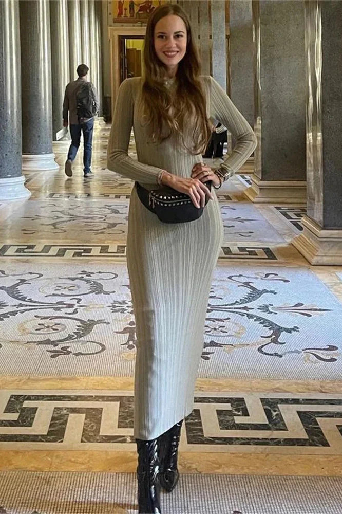 Long Sleeve High Waist Patchwork Slim Maxi Dress