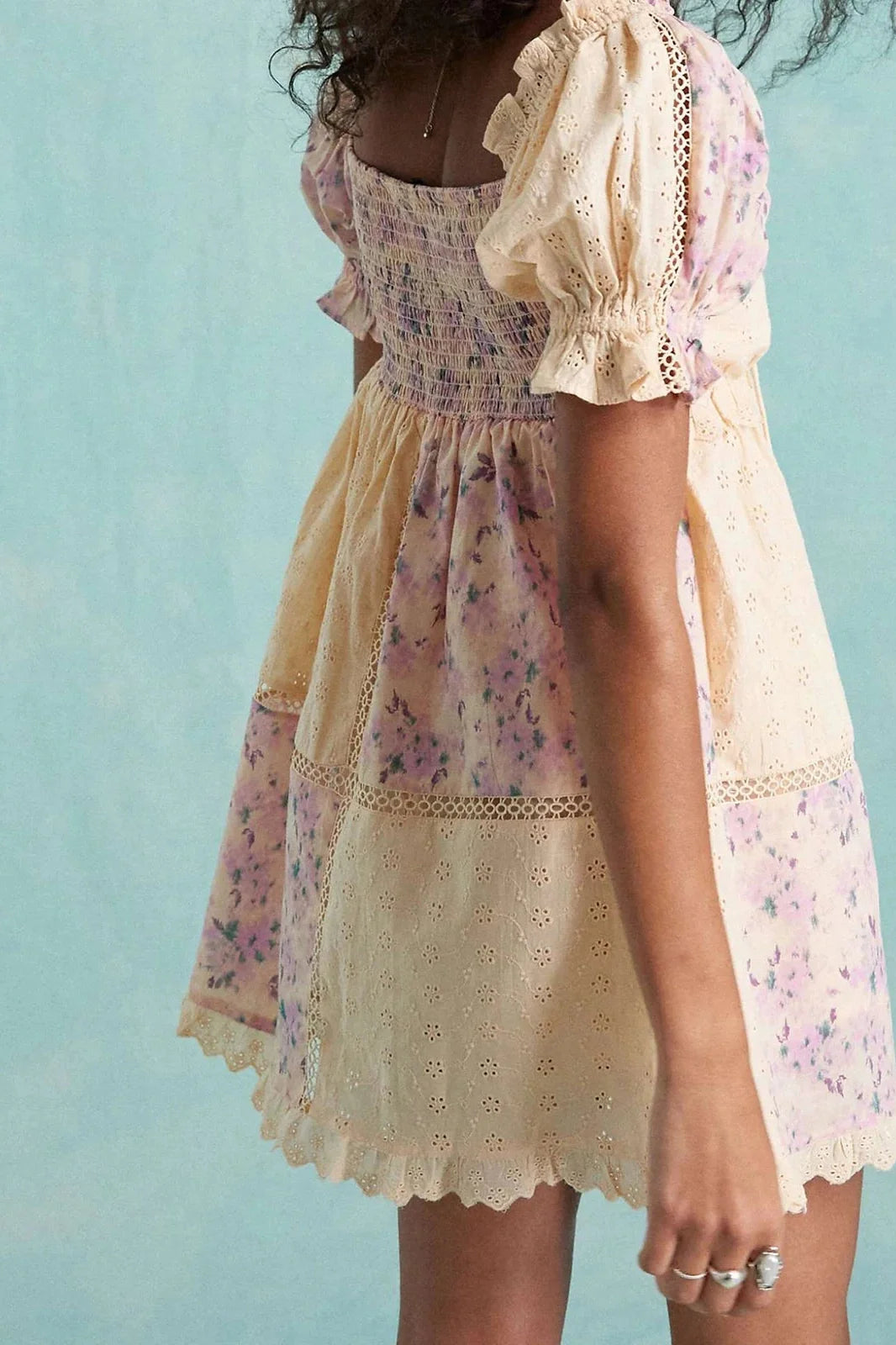 Floral Print V Neck Short Sleeve A-Line Mini Dress