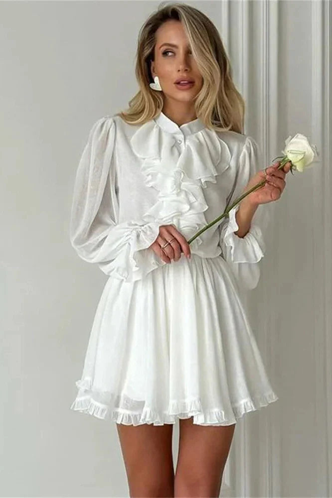 Elegant Patchwork High Waist Long Sleeve Mini Dress