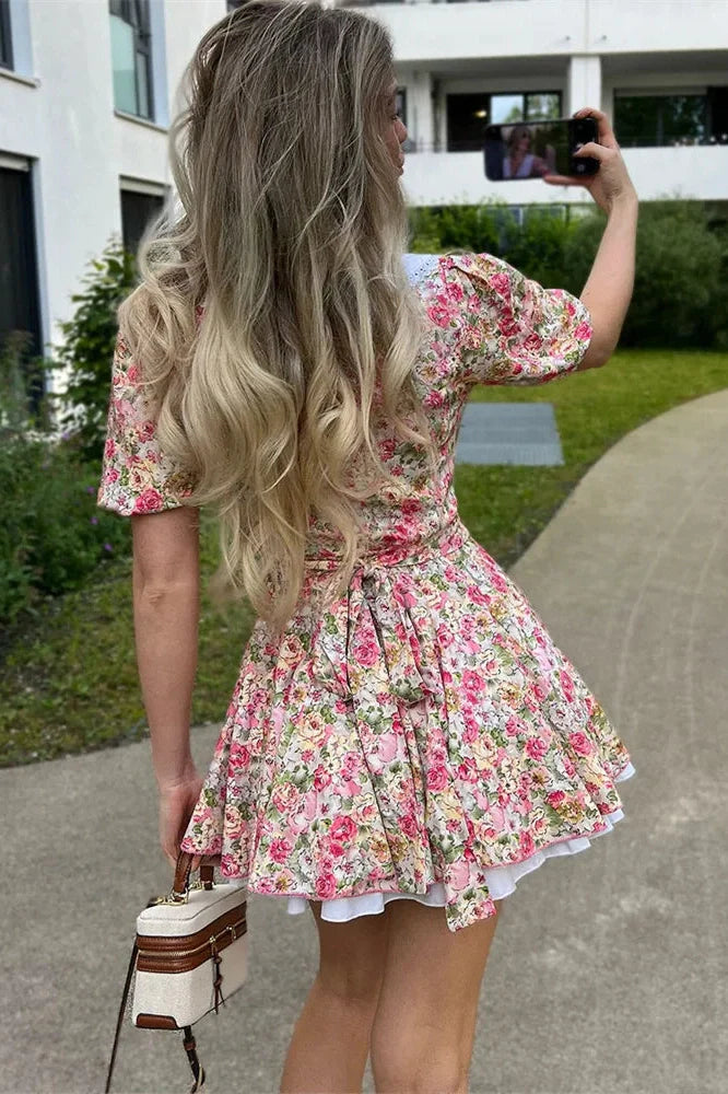 V-Neck High Waist Patchwork Slim Bodycon Mini Dress
