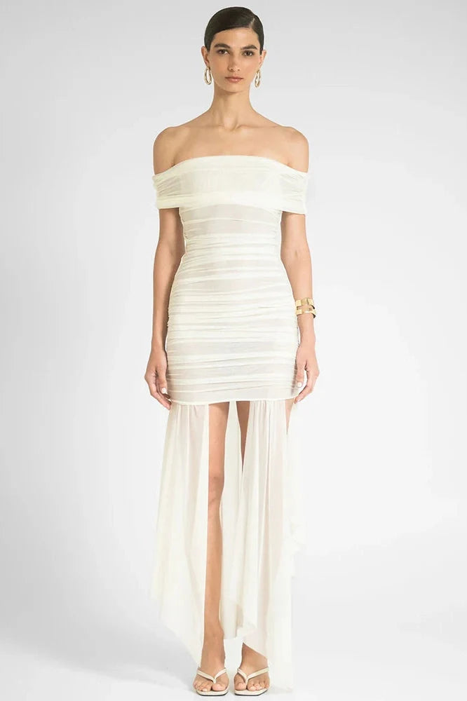 Off-Shoulder Backless Strapless Sleeveless Split Bodycon Maxi Dress