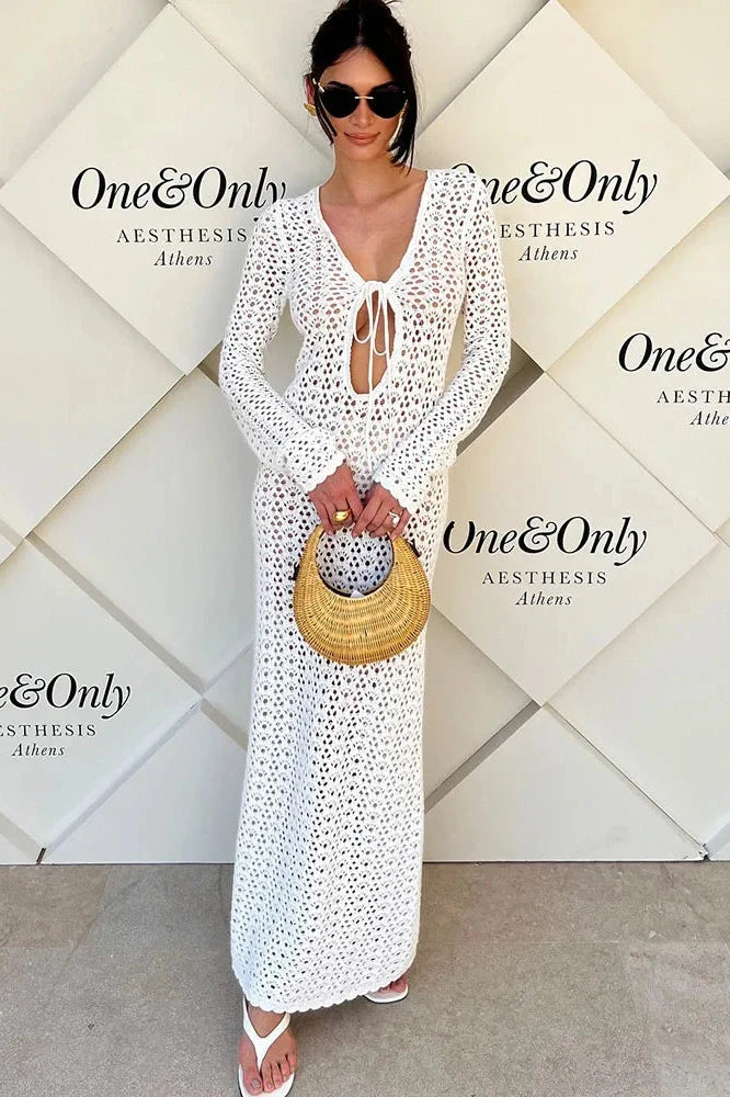 Hollow Out Lace-Up Loose Maxi Dress