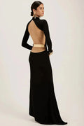 Backless Long Sleeve High Collar Bodycon Maxi Dress