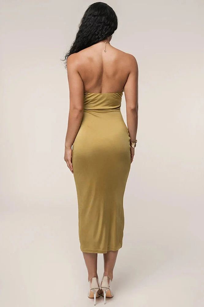 Off-Shoulder Strapless Sleeveless Backless Bodycon Midi Dress