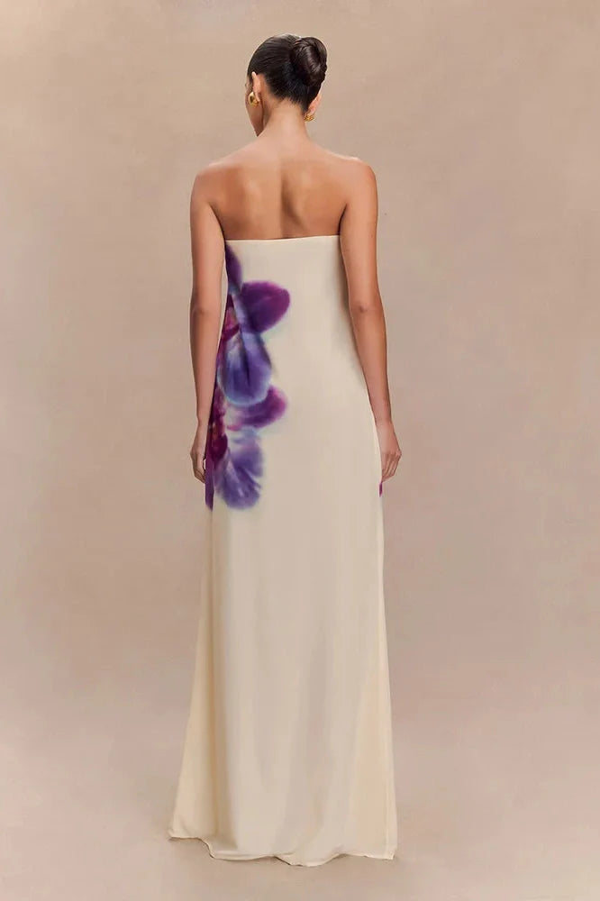 Printed Strapless Off-Shoulder Backless Sleeveless Maxi Dress