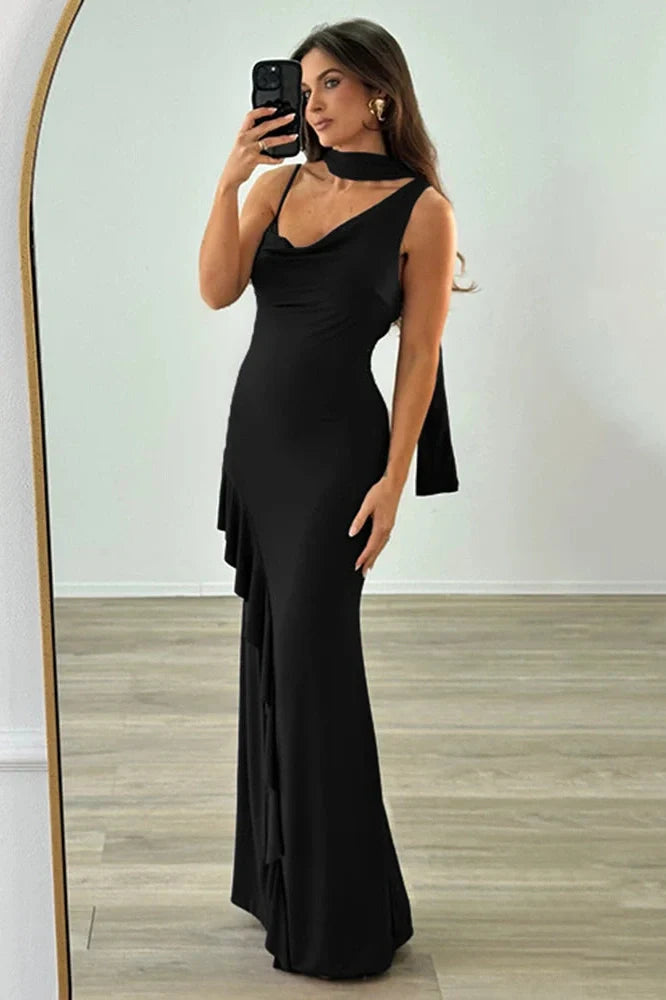 Elegant V Neck Slim High Slit Sleeveless Maxi Dress
