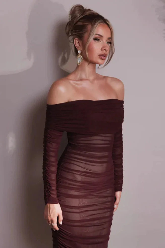 Off-shoulder Strapless Long Sleeve Backless Maxi Dress