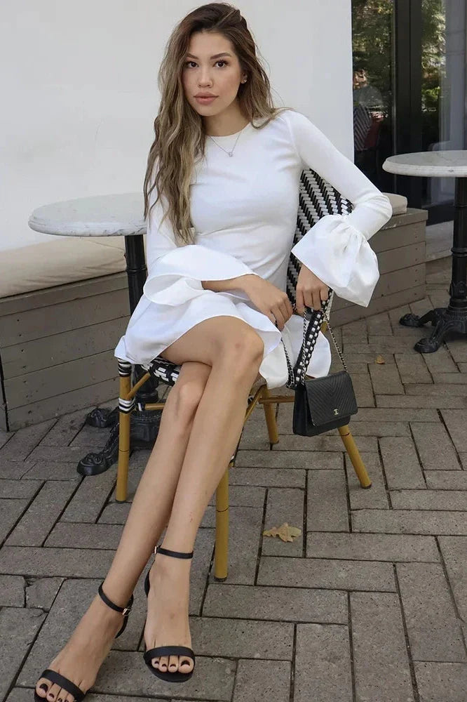 Elegant Knitted Long Sleeve A-Line Bodycon Mini Dress