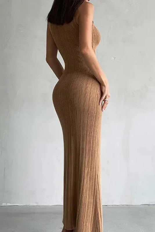 Elegant Knitted Turtleneck Sleeveless Bodycon High Waist Maxi Dress
