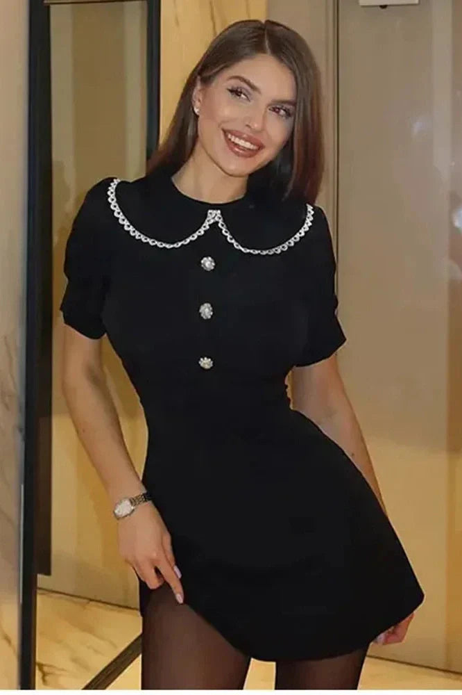 Elegant Slim Lace Short Sleeve Mini Dress