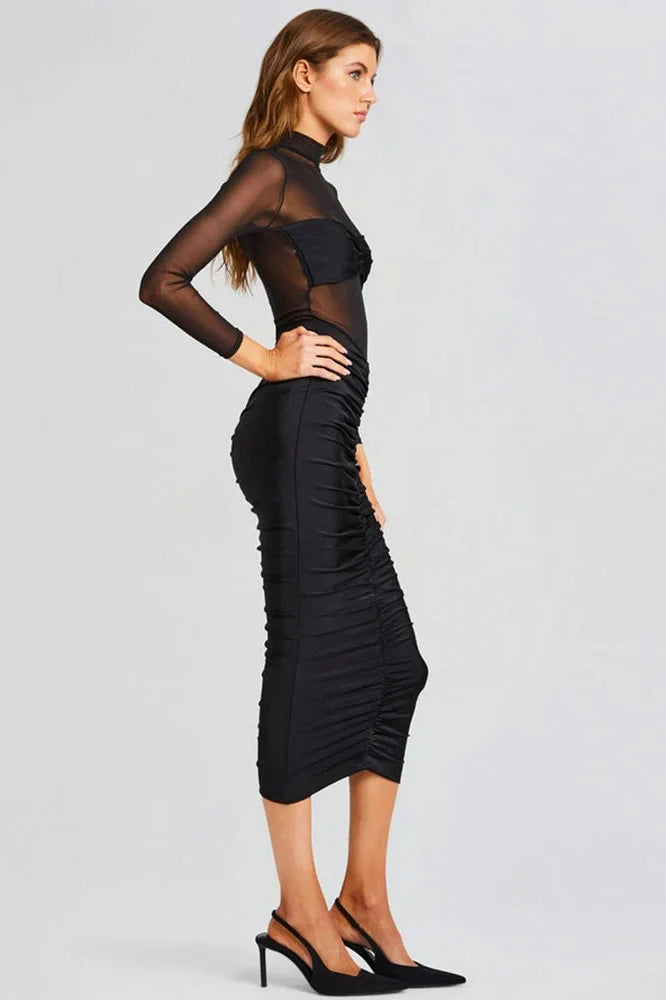 Long Sleeve See Through Backless Bodycon Maxi Dress
