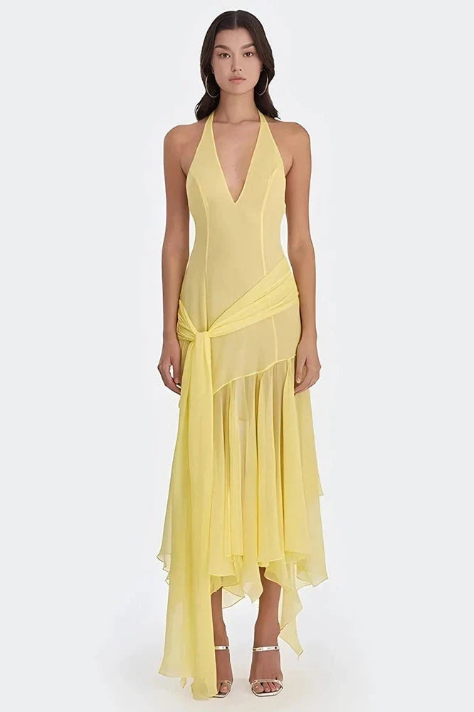 V Neck Off-Shoulder Sleeveless Backless Maxi Dress