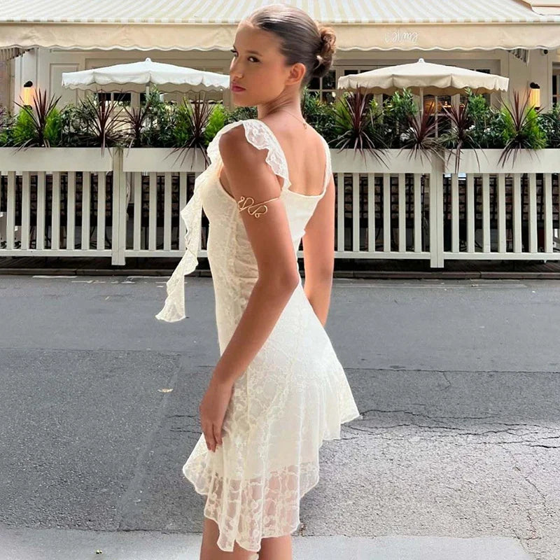 Lace Sleeveless Bodycon Irregular Mini Dress
