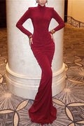 Elegant Pleated Slim Patchwork Bodycon Maxi Dress