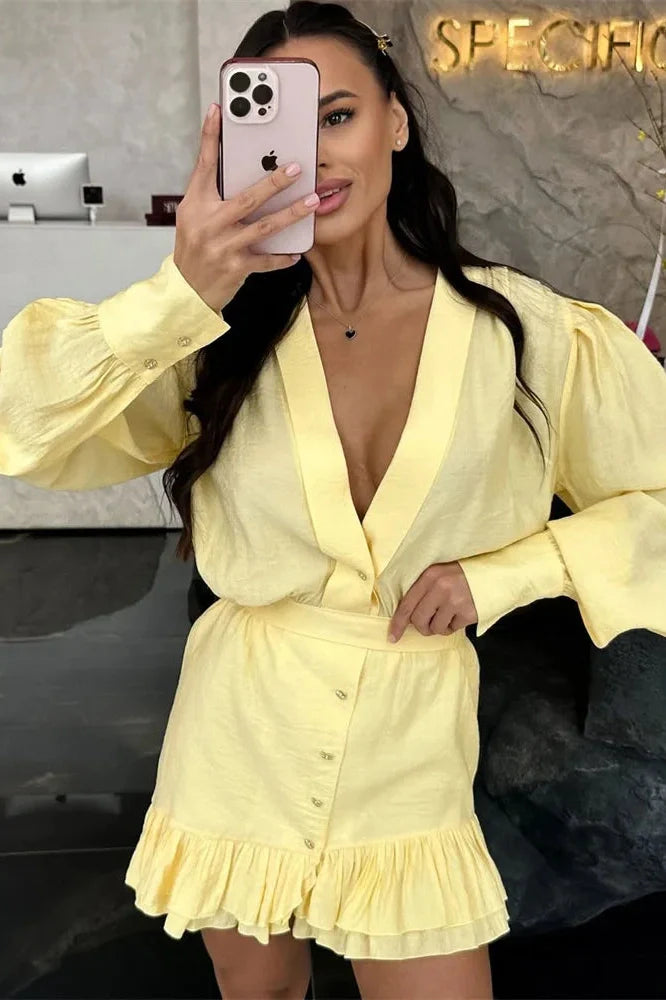 V-Neck Patchwork High Waist Slim Bodycon Mini Dress