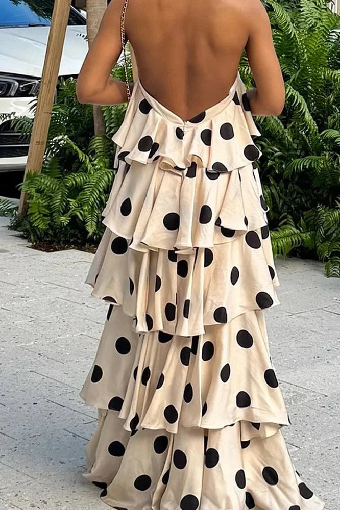 Elegant Backless Polka Dot Sleeveless Maxi Dress