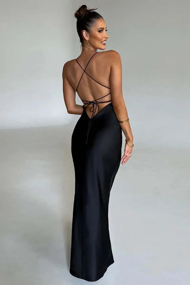 Backless Spaghetti Strap Sleeveless Bodycon Maxi Dress