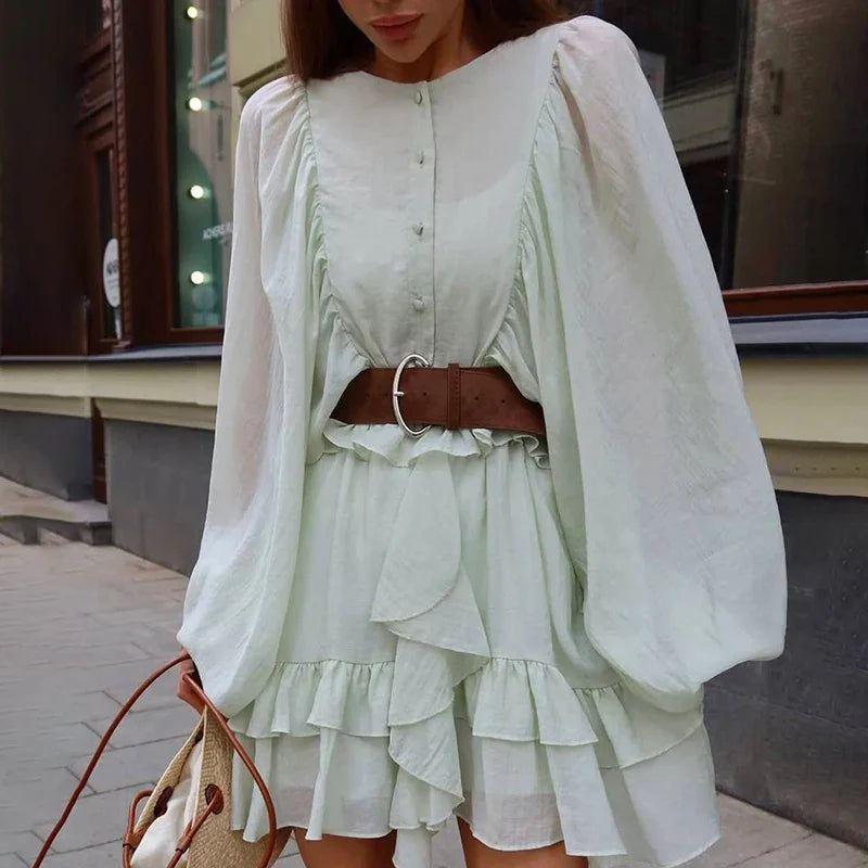 Elegant Long Sleeve See Through Mini Dress