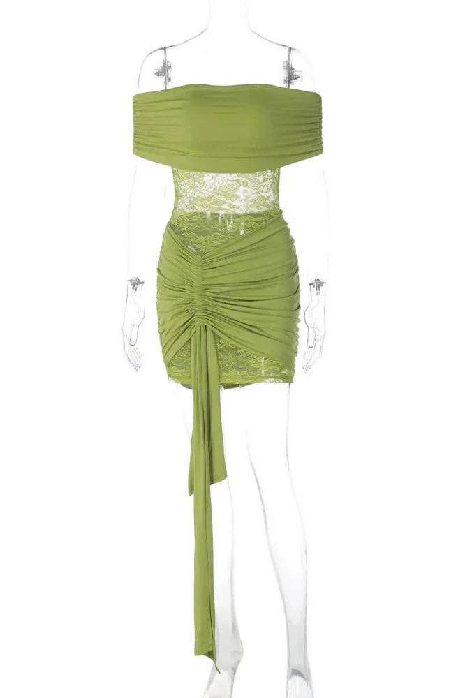 Off-Shoulder Strapless Lace Patchwork Sleeveless Backless Mini Dress