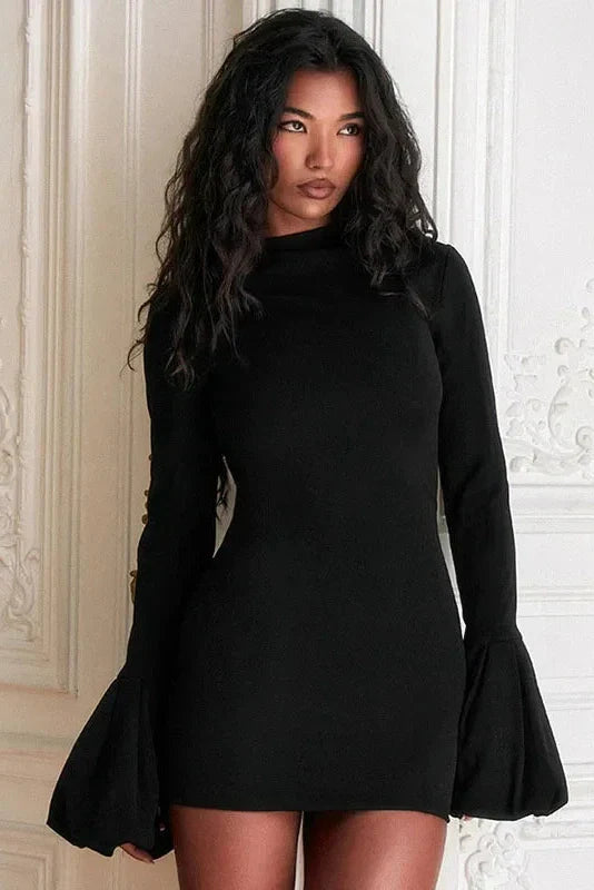 Elegant High Waist Long Sleeve Bodycon Mini Dress