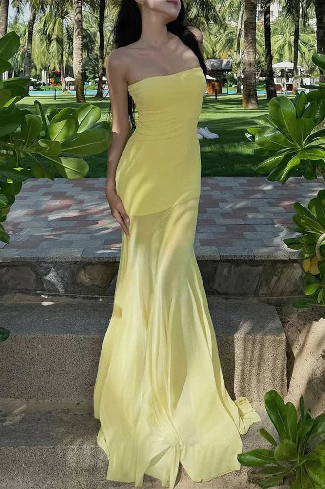 Off-Shoulder Slim See-Through Patchwork Maxi Dress